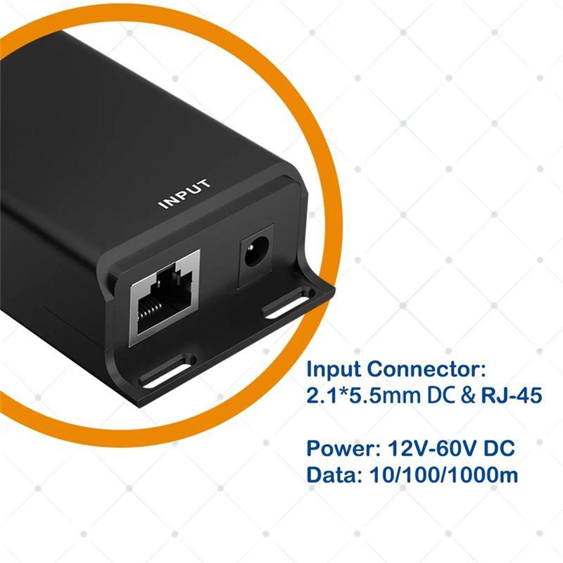 Poe Injector Gigabit 30W - ABUO Gigabit PoE Injector, 12-60V Input