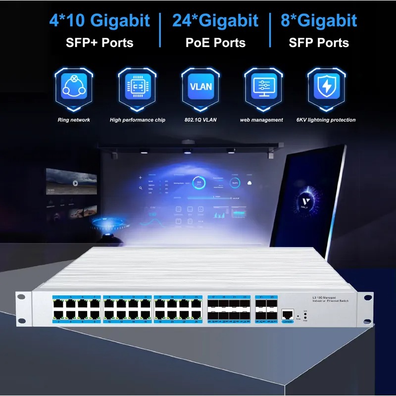 Switch 24 Port 10G Uplink - 24-port PoE industrial management switch, 4