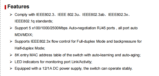 Switch 5 Port 2.5G Unmanaged - 5 Ports 100/1000/2500Mbps 2.5G Unmanaged Ethernet