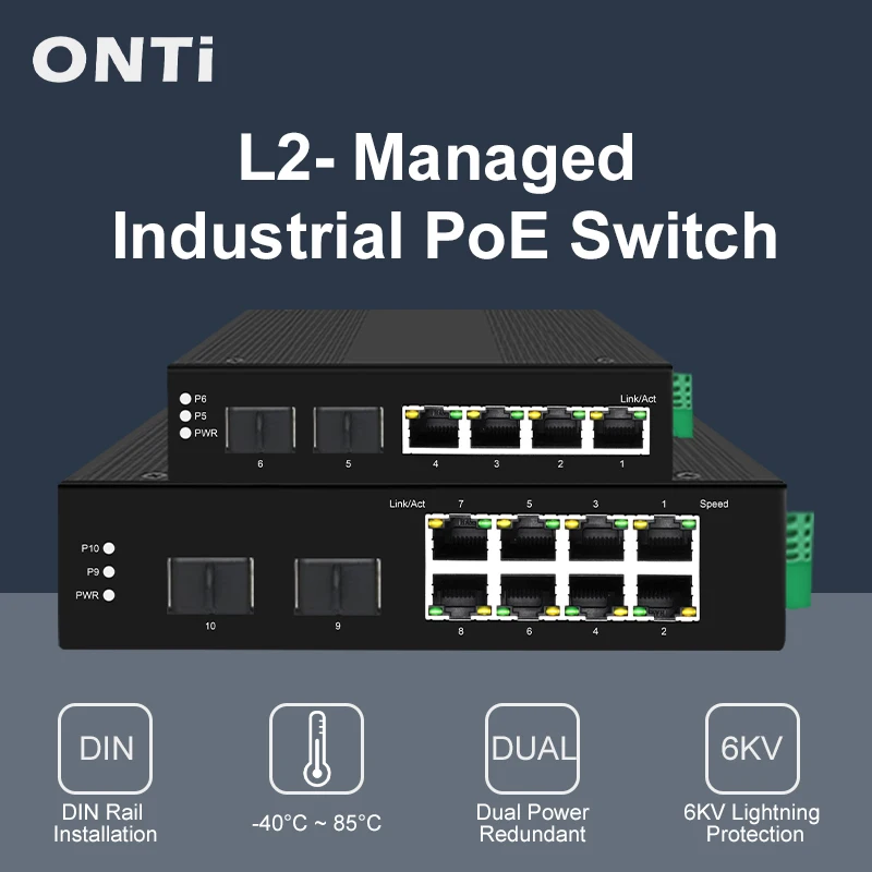 Industrial Switch Din Rail Gigabit - Onti-Industrial PoE Switch, 4/8 Port, 10/100/1000Mbps